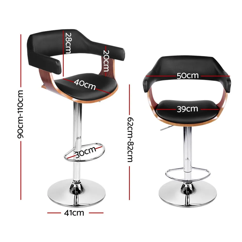 4x Bar Stools | Gas Lift | Leather w/Armrest | Black