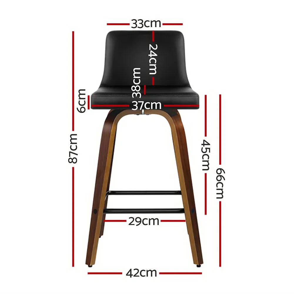 4x Bar Stools | Swivel Leather | Padded | Wooden Frame