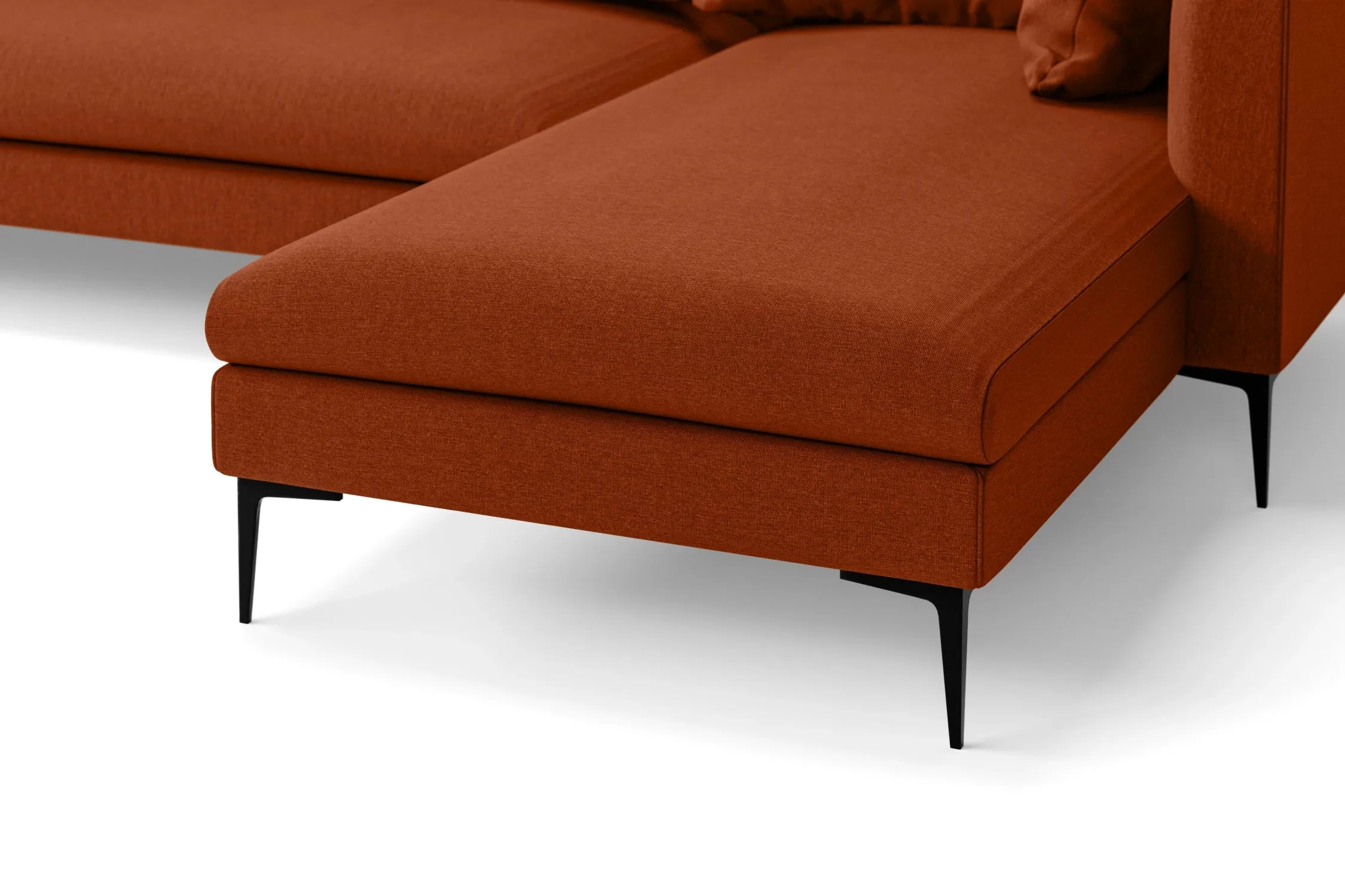 Aprilia 4 Seater Right Hand Facing Chaise Lounge Corner Sofa Orange Linen Fabric