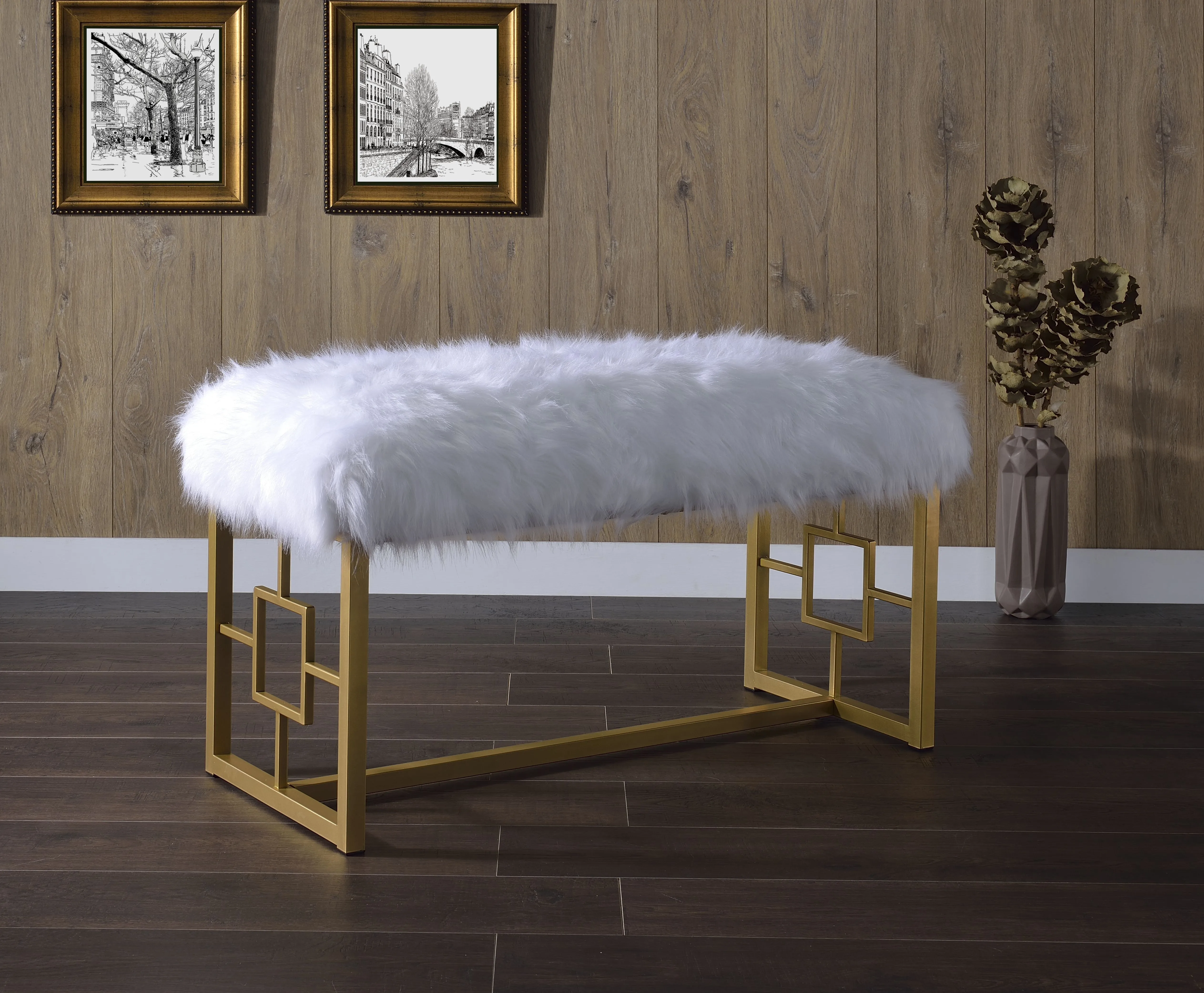 Bagley II - Bench Faux Fur - White / Gold by Couch.com