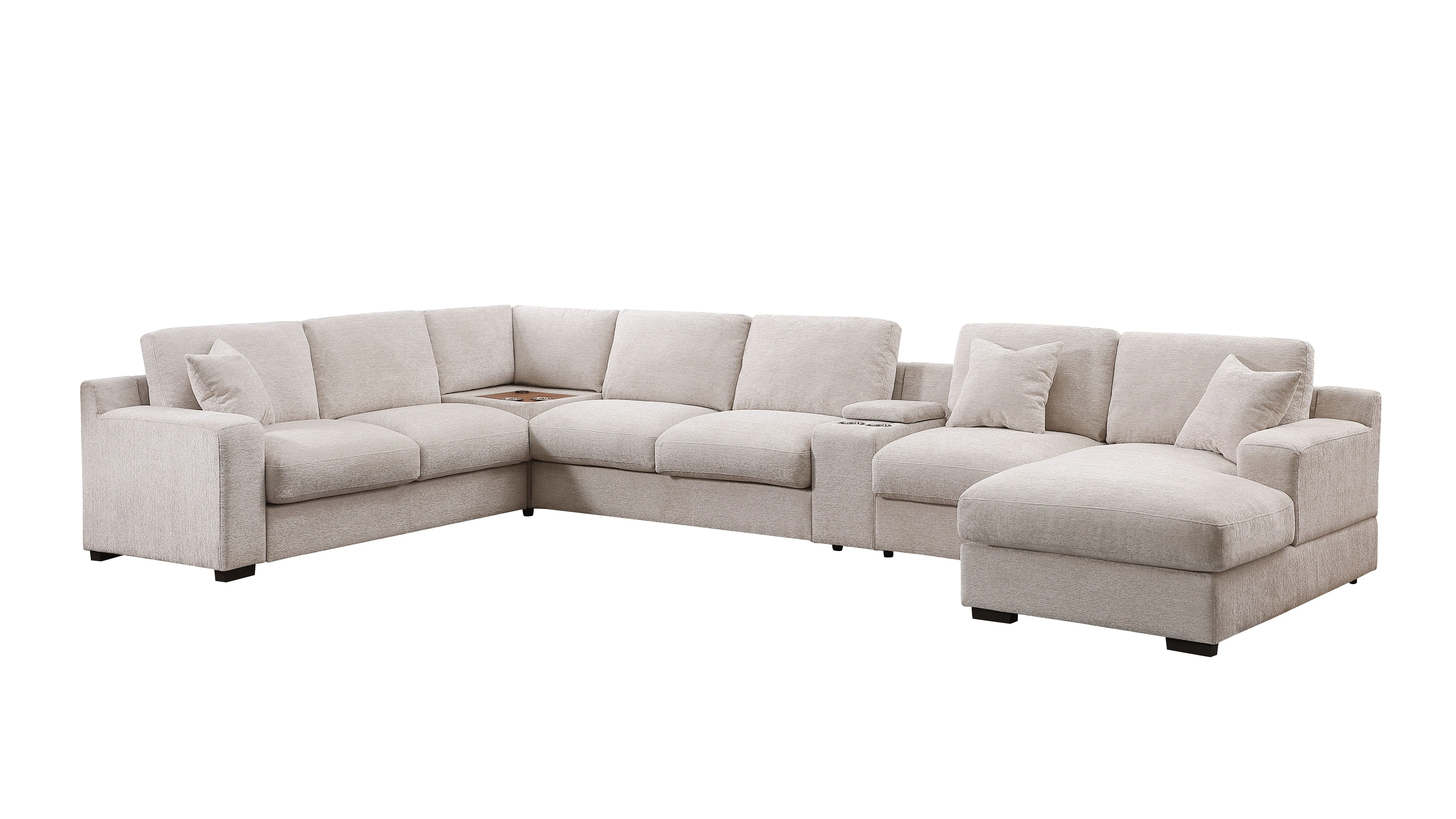 Celine - Chenille Fabric Corner Sectional Sofa With Right-Facing Chaise, Cupholders, And Charging Ports by Couch.com