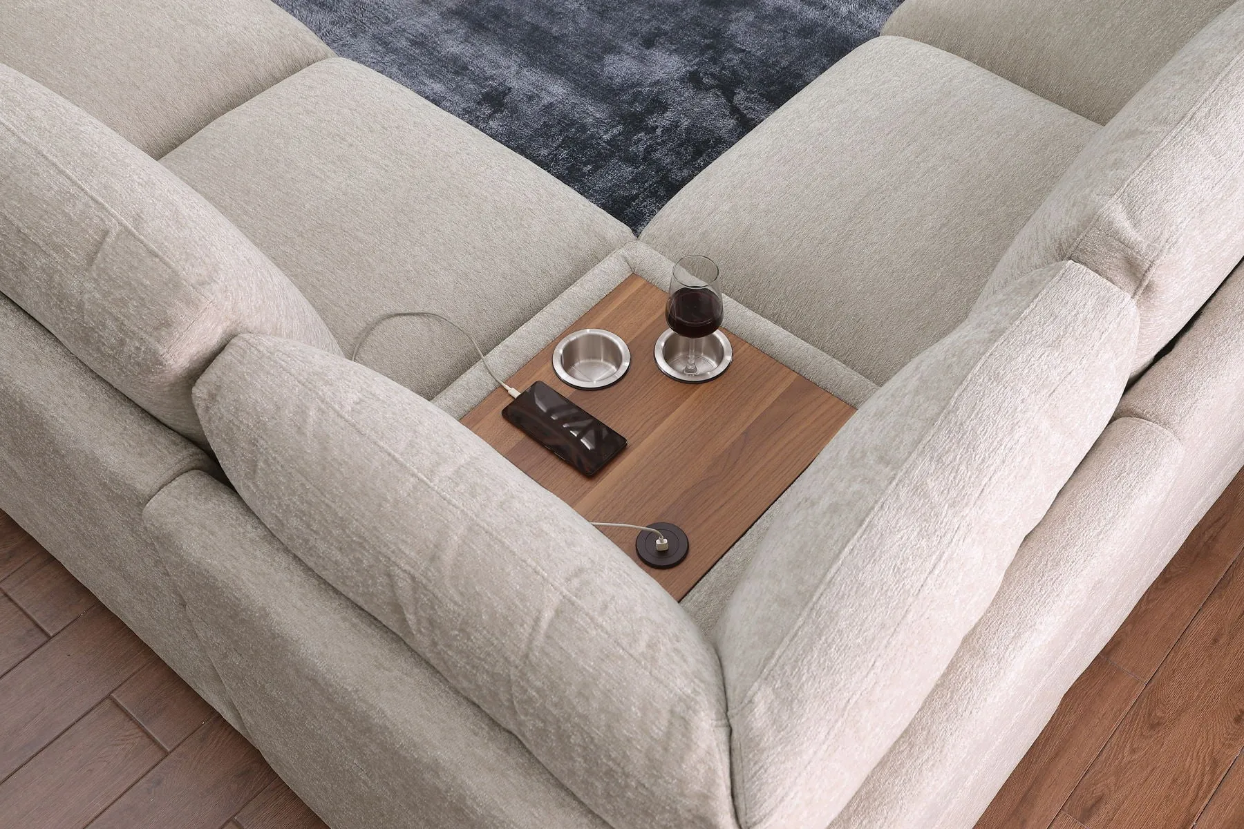 Celine - Chenille Fabric Corner Sectional Sofa With Right-Facing Chaise, Cupholders, And Charging Ports by Couch.com