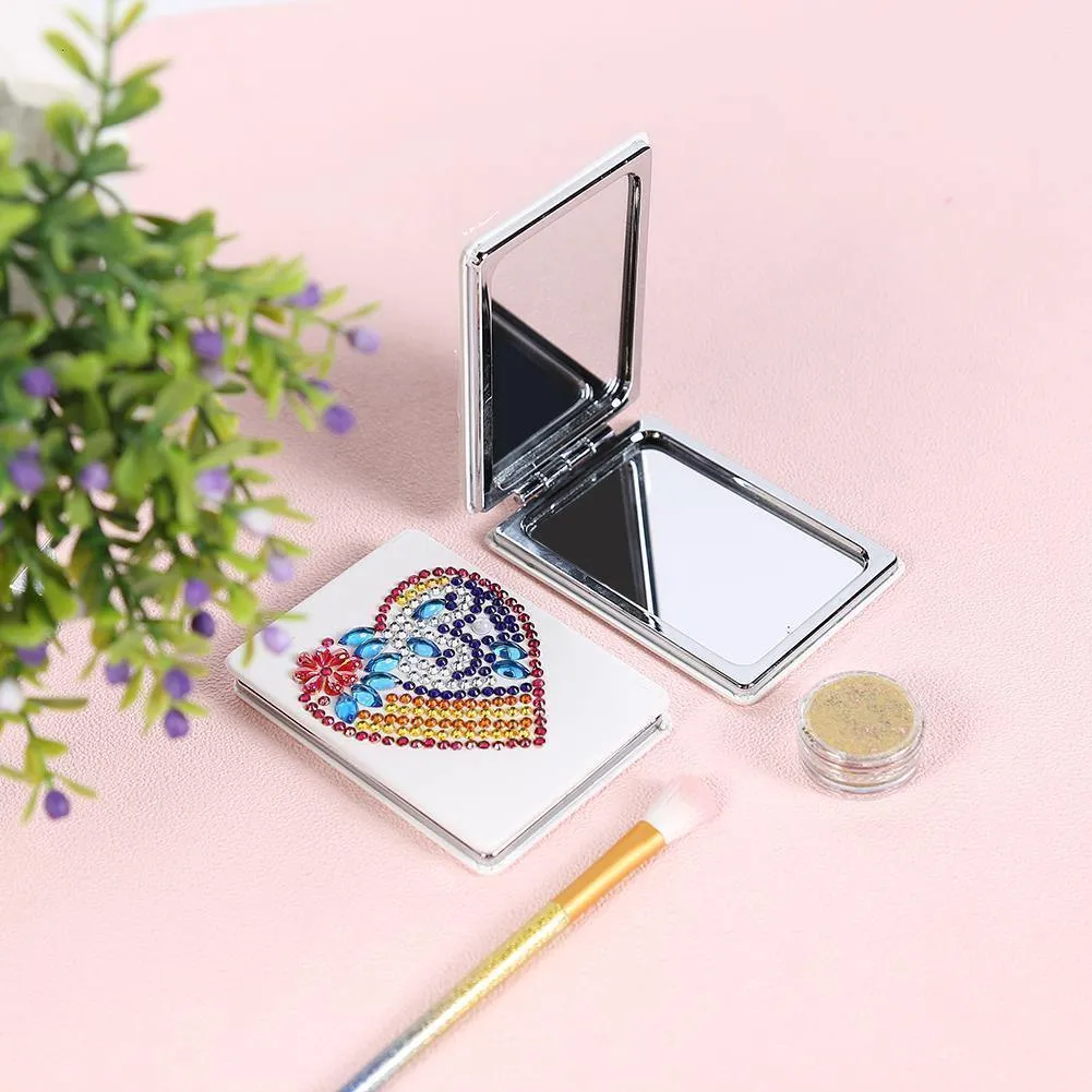 DIY Heart Special Shaped Diamond Painting Mini Makeup Mirror Vanity Mirrors