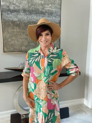 Floral Linen Button Dress with Pockets