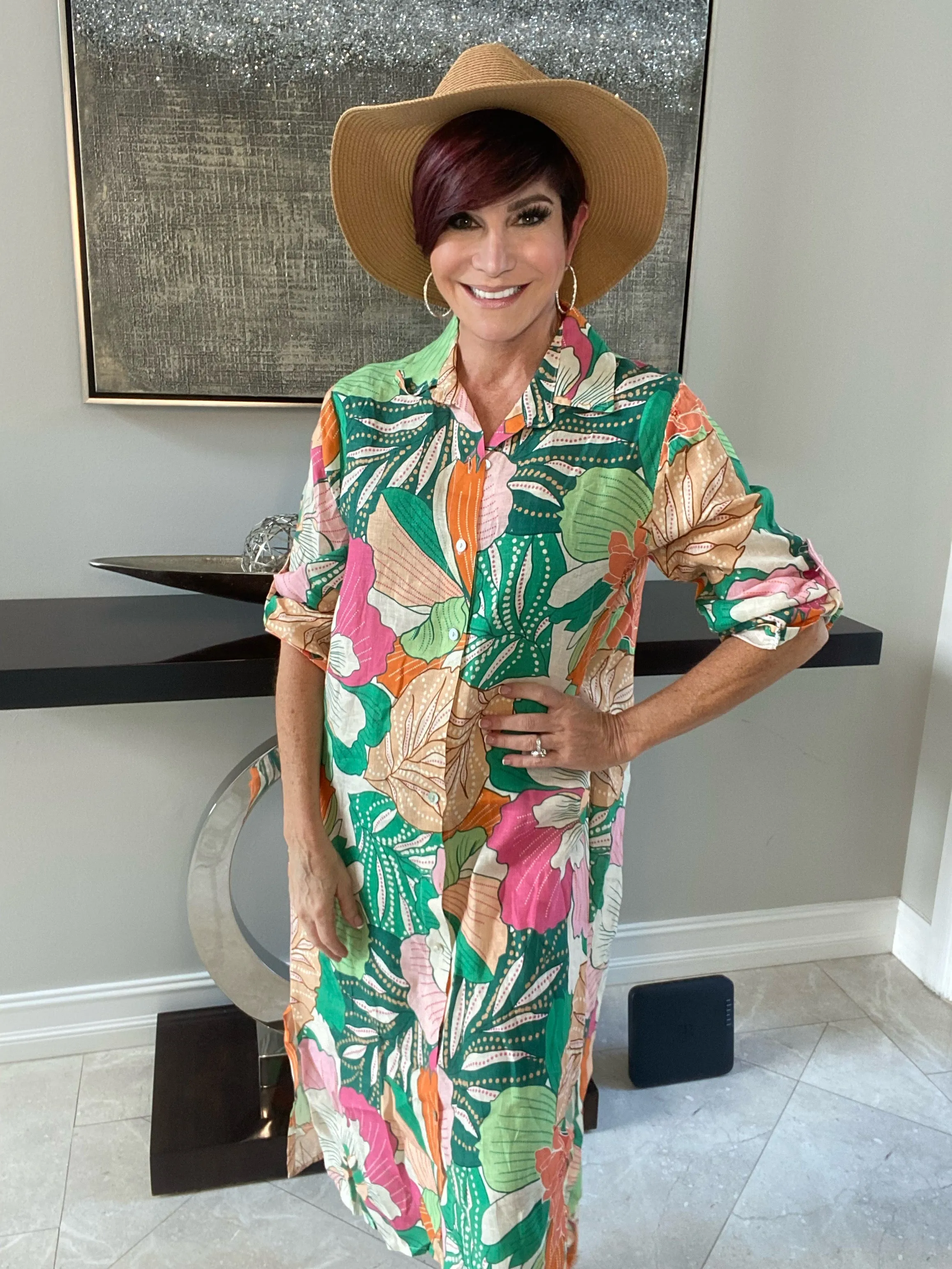 Floral Linen Button Dress with Pockets