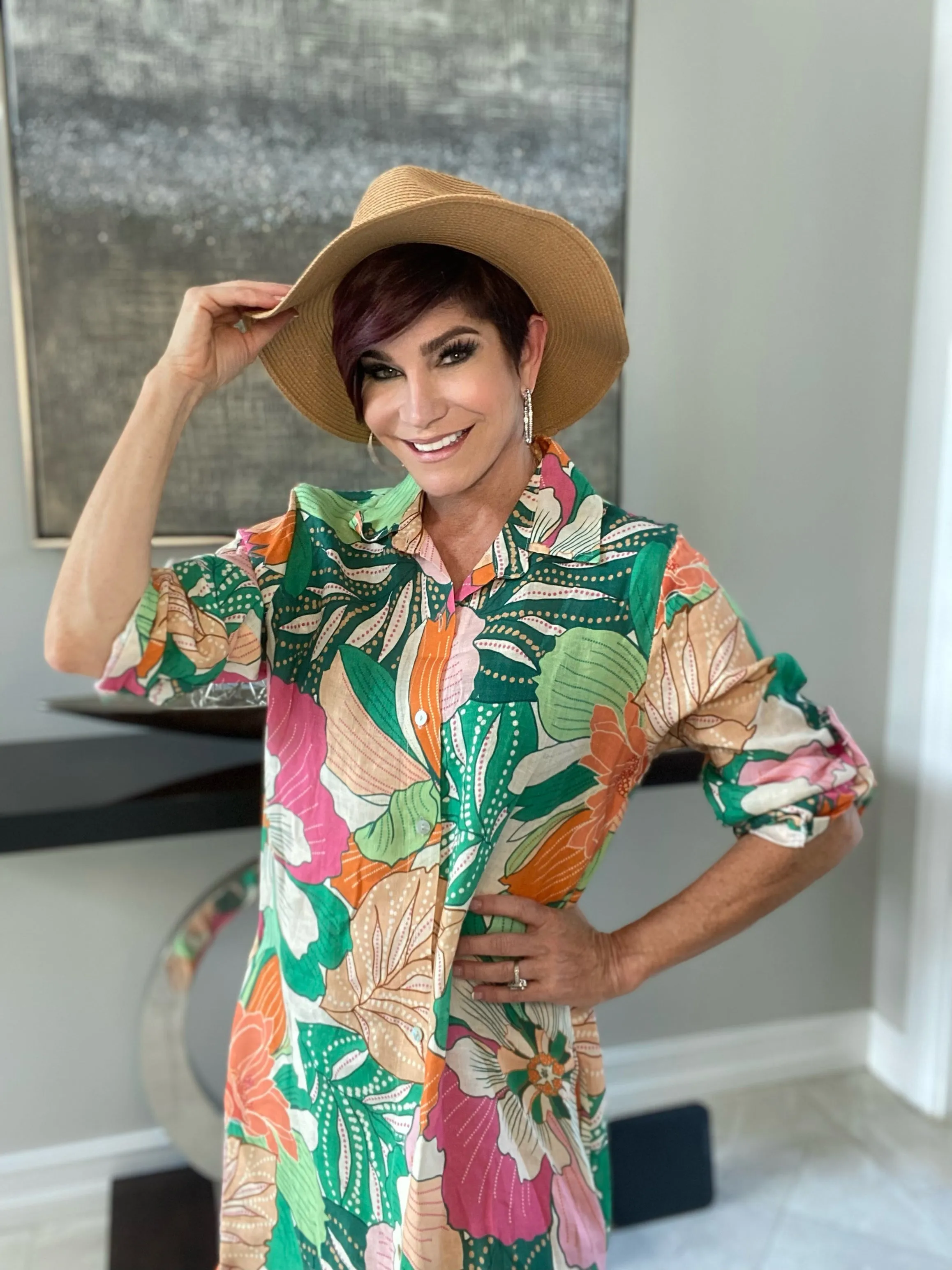 Floral Linen Button Dress with Pockets