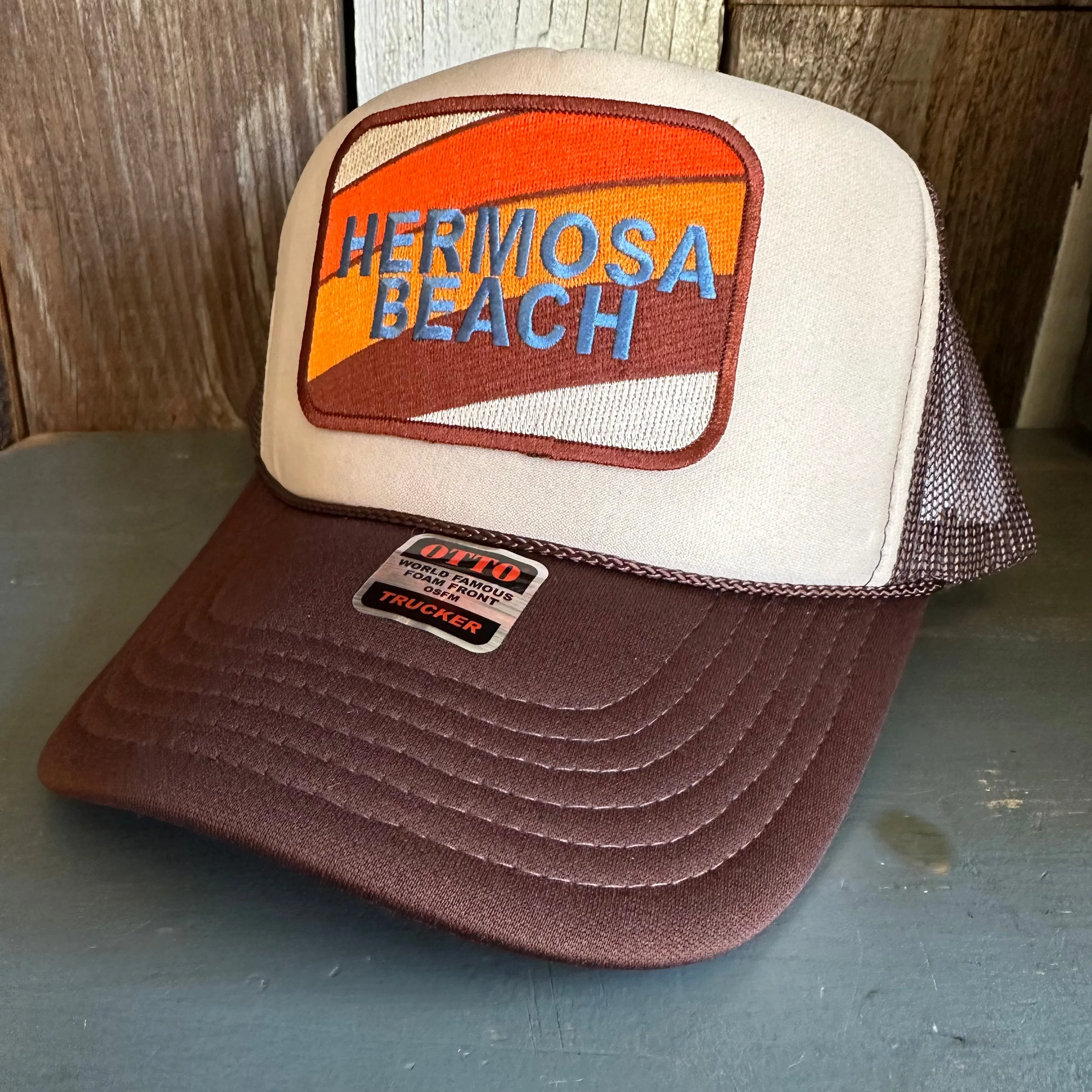 Hermosa Beach GOLF CARTS & YOGA PANTS High Crown Trucker Hat - Brown/Khaki