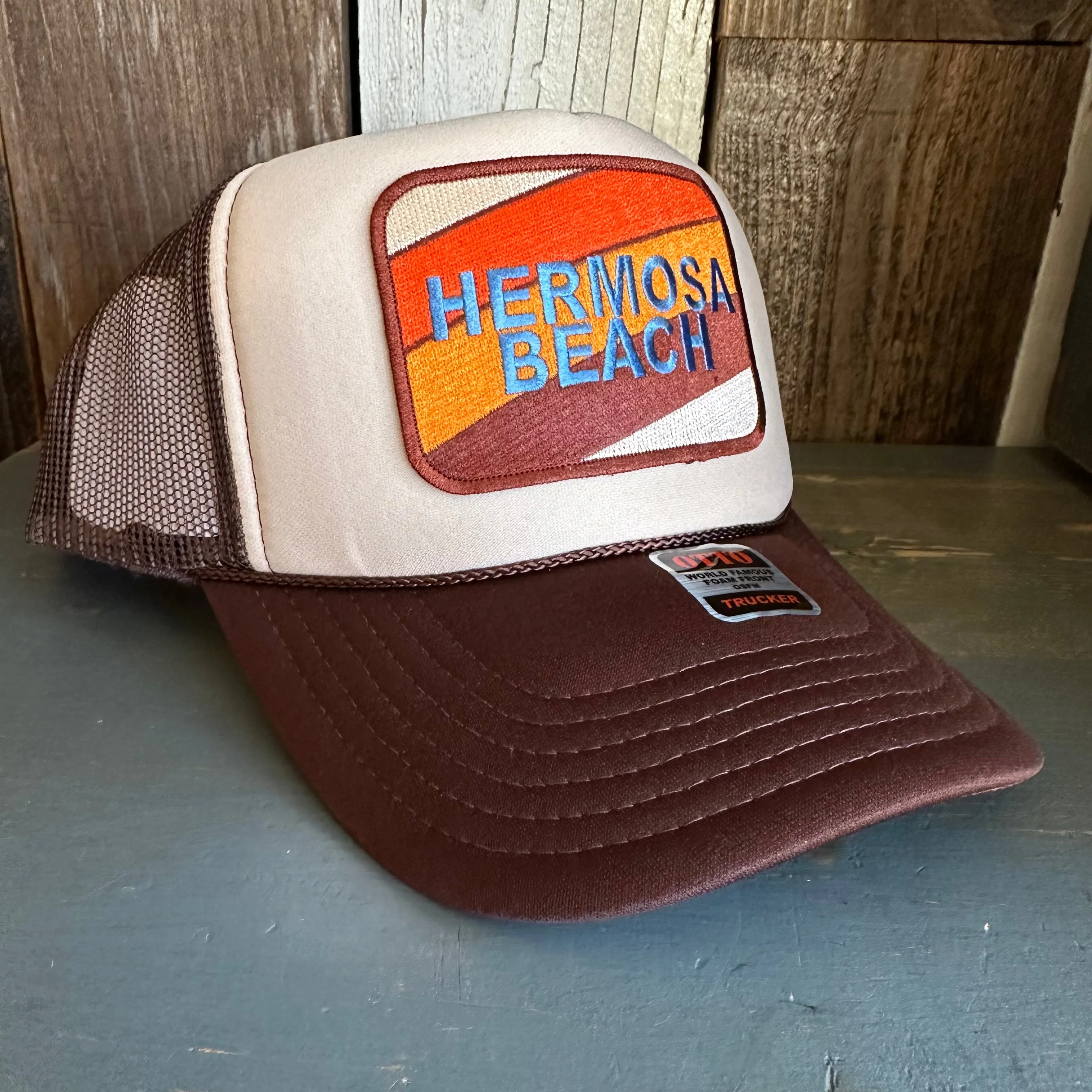 Hermosa Beach GOLF CARTS & YOGA PANTS High Crown Trucker Hat - Brown/Khaki