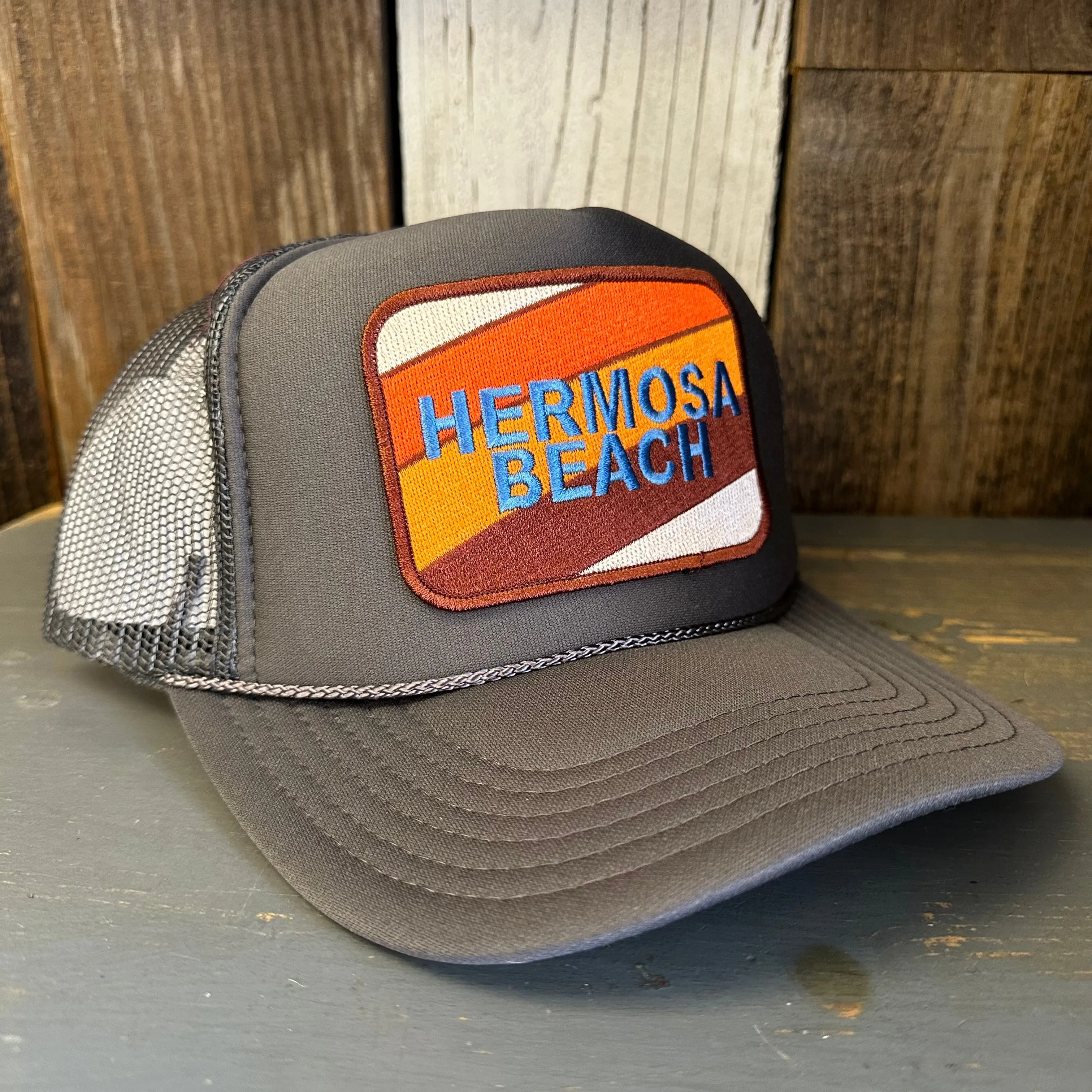 Hermosa Beach GOLF CARTS & YOGA PANTS High Crown Trucker Hat - Charcoal (Curved Brim)