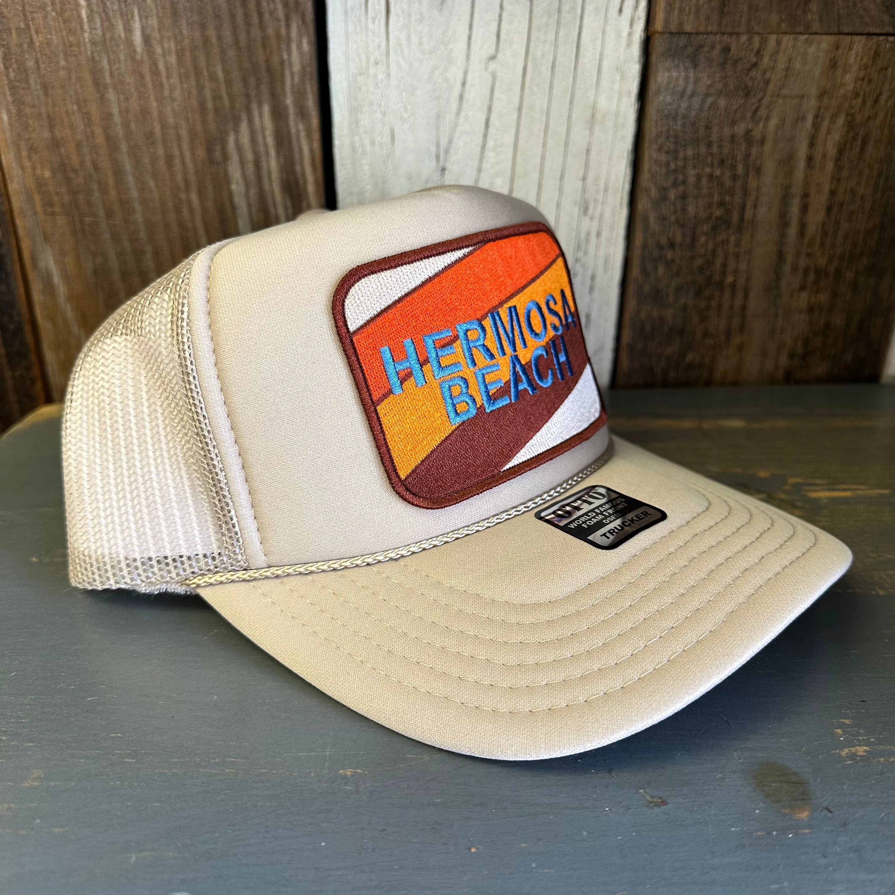 Hermosa Beach GOLF CARTS & YOGA PANTS High Crown Trucker Hat - Khaki