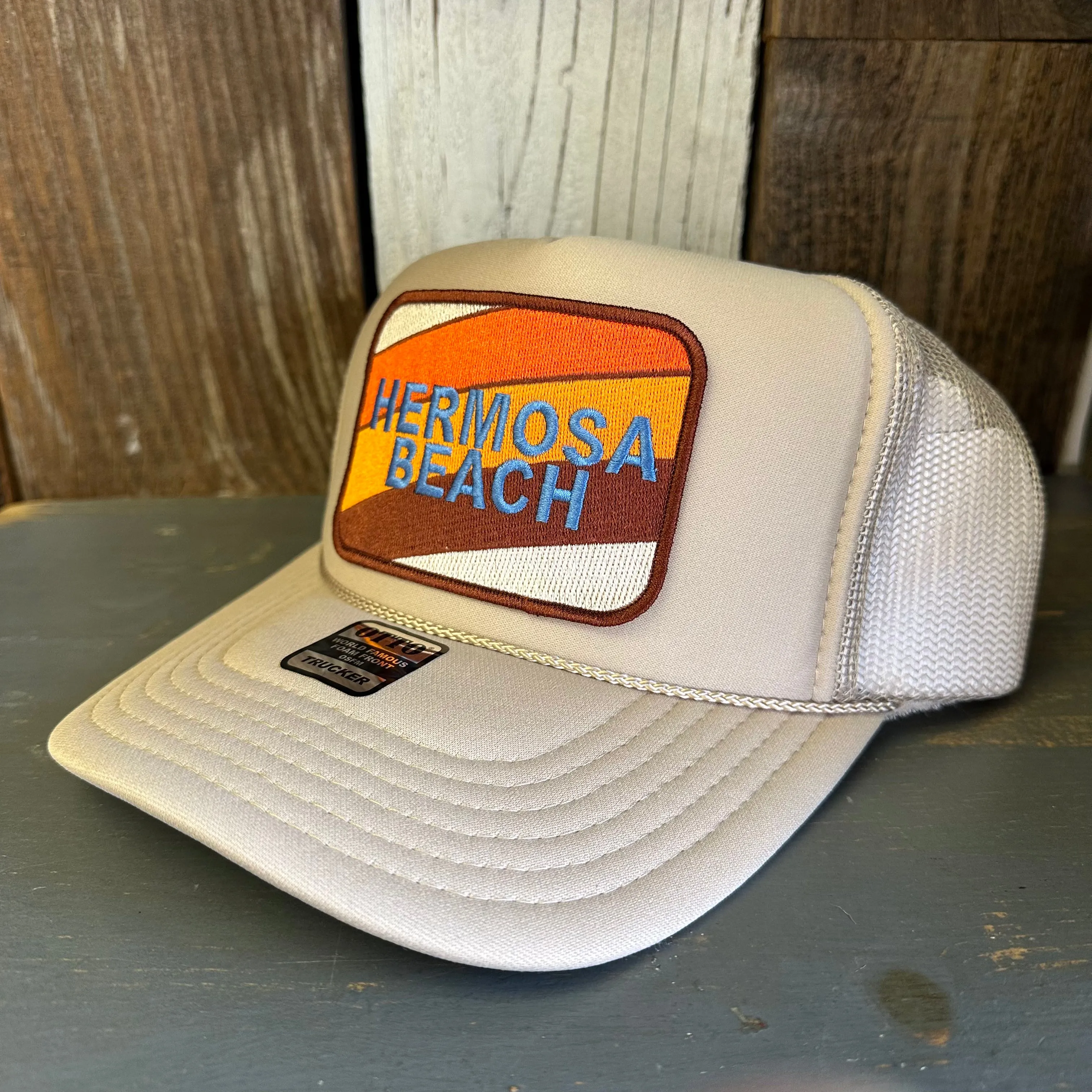 Hermosa Beach GOLF CARTS & YOGA PANTS High Crown Trucker Hat - Khaki