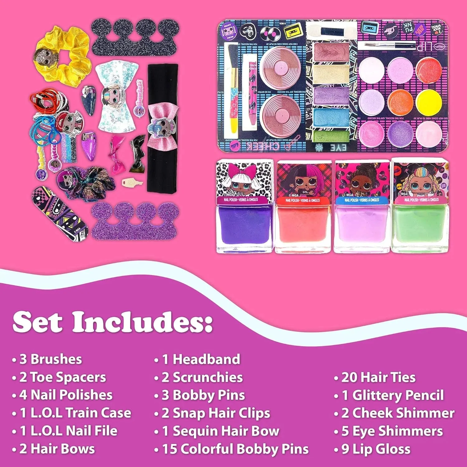 L.O.L. Surprise! Train Case Makeup Set Toys for Girls Washable Makeup for Kids Pretend Play Makeup