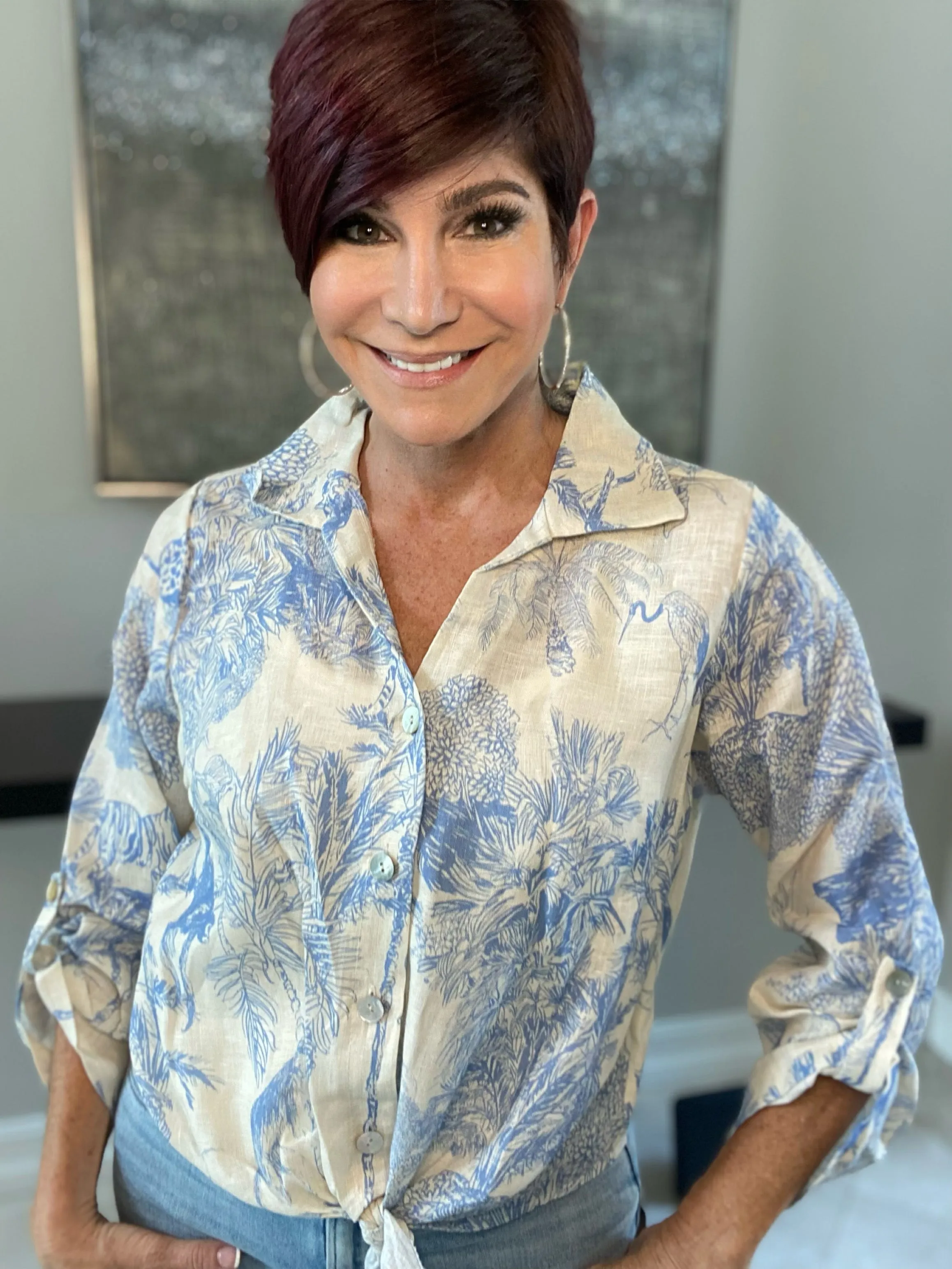 Toile Linen Top With Front Tie