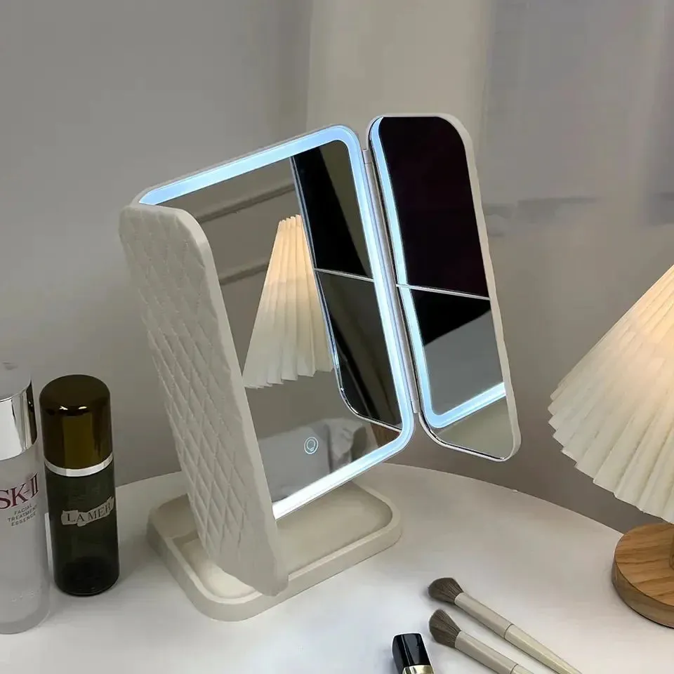 Trifold LED Makeup Mirrors Table Light Three-sided Folding Touch Induction 180 Degree Rotating Magnifying Glass Fashion Cosmetic Mirror