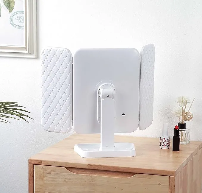 Trifold LED Makeup Mirrors Table Light Three-sided Folding Touch Induction 180 Degree Rotating Magnifying Glass Fashion Cosmetic Mirror