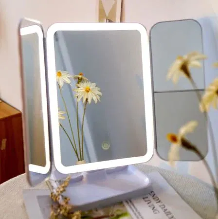 Trifold LED Makeup Mirrors Table Light Three-sided Folding Touch Induction 180 Degree Rotating Magnifying Glass Fashion Cosmetic Mirror